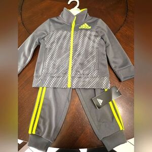 Adidas Gray and Neon Yellow Tracksuit